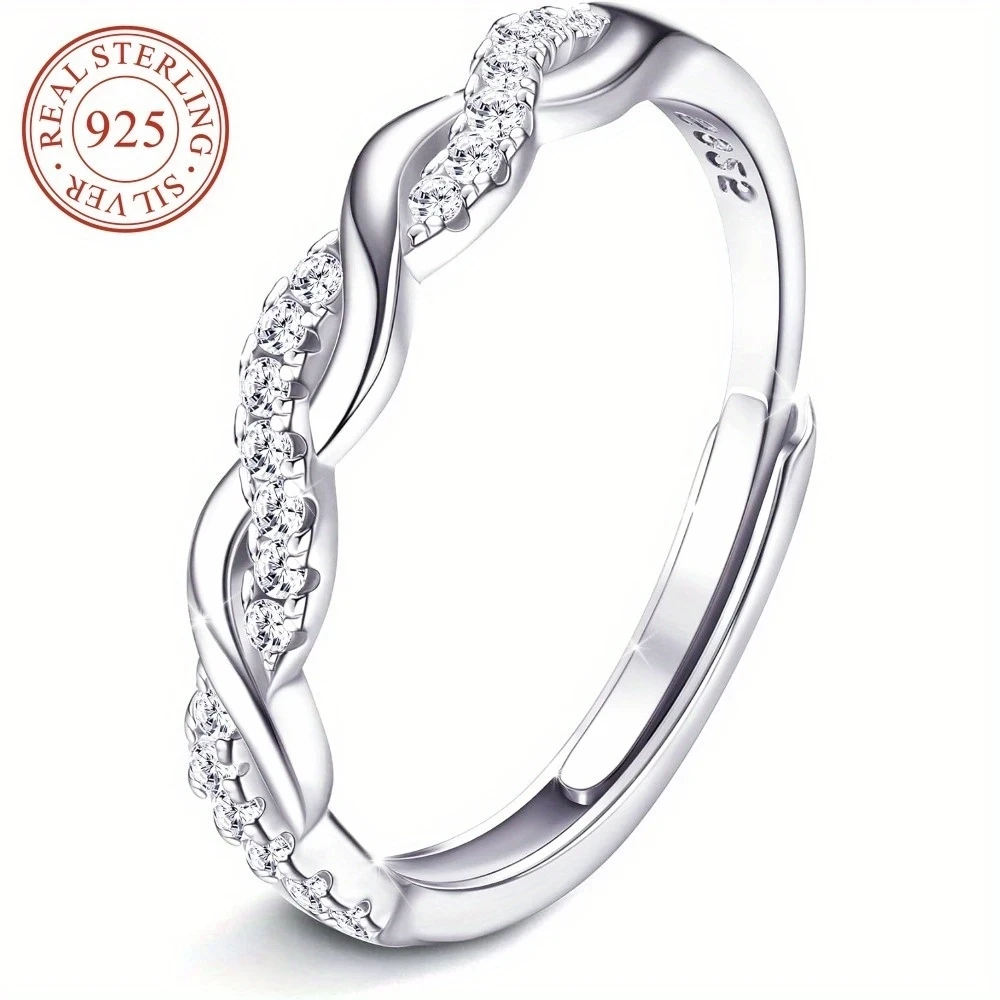 925 Sterling Silver Adjustable Eternity Ring | Cubic Zirconia Crossover DesiAdjustable Thumb Ring for Women & Girls