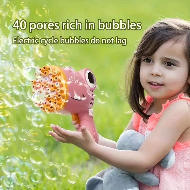 40-Hole Automatic Handheld Dinosaur Bubble Machine - Gatling Multi-Hole Bubble Maker for Weddings, Halloween & Christmas Gifts