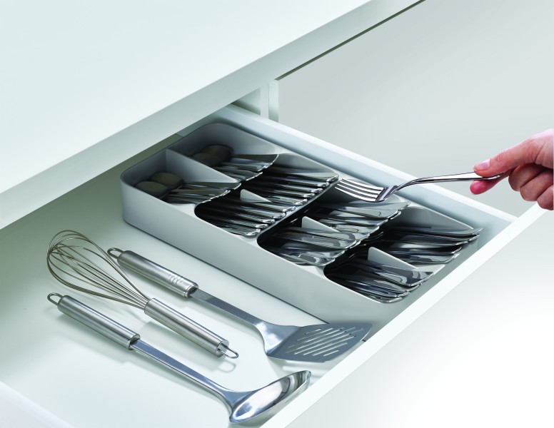 DrawerStore Large Compact Cutlery Organiser - Grey - Joseph Joseph
