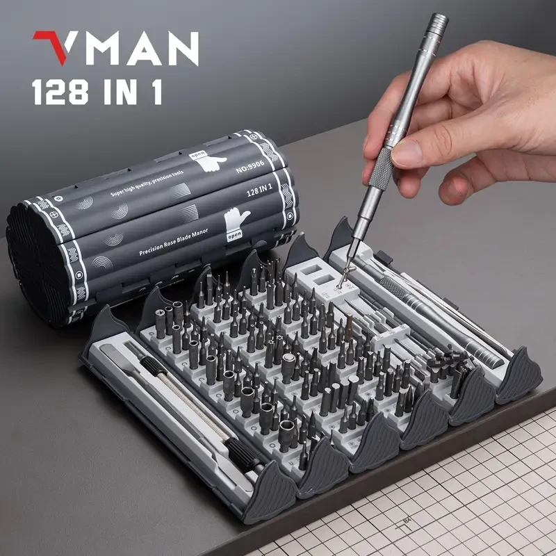 128-Piece Precision Screwdriver Set - Professional Magnetic Driver Kit with Flexible Shaft, Torx, Pentalobe, Tri-Wing Bits for Electronics Repair