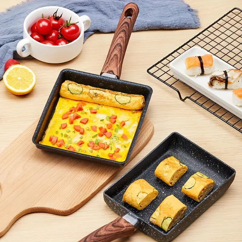 1pc Authentic Japanese Tamagoyaki Pan with Non-Stick Coating and Imitation Wood Handle