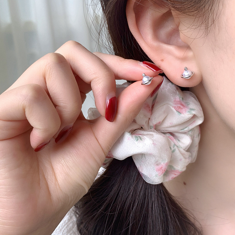 Saturn Planet Pearl Earrings High-grade Versatile Simple