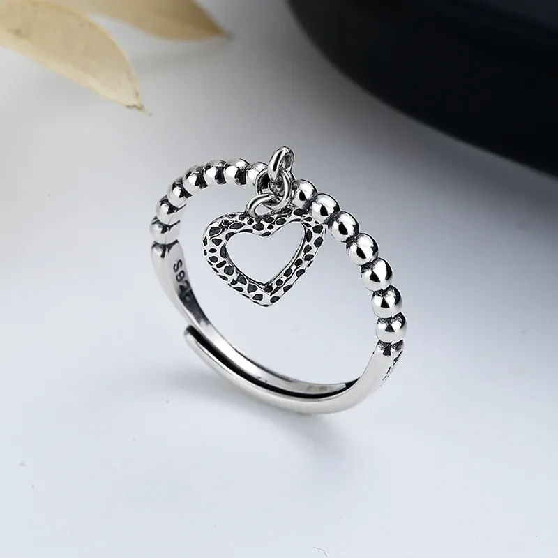 Sterling Silver Love Heart Pendant Ring