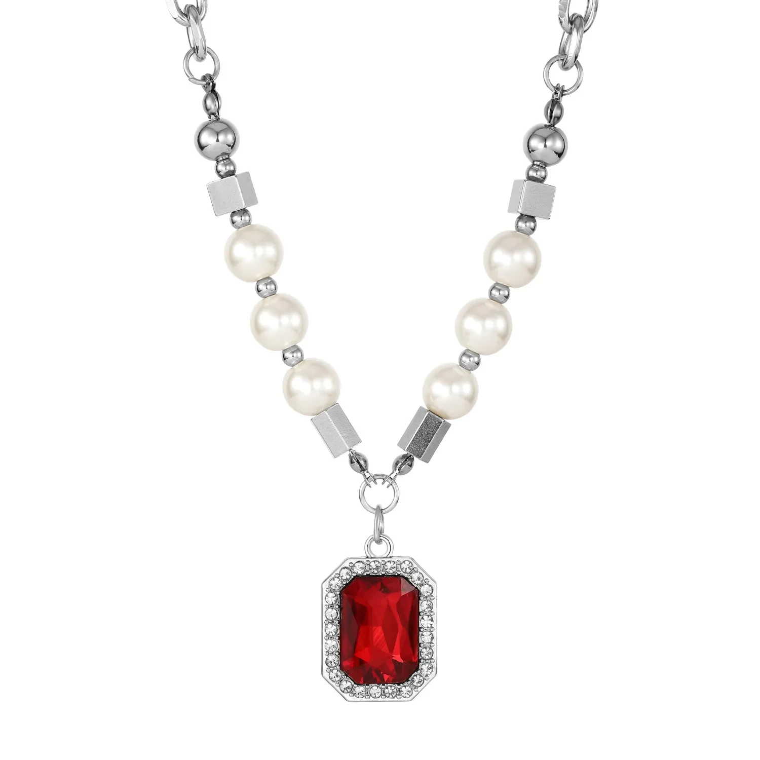 Pearl Gem And Diamond Pendant Necklace