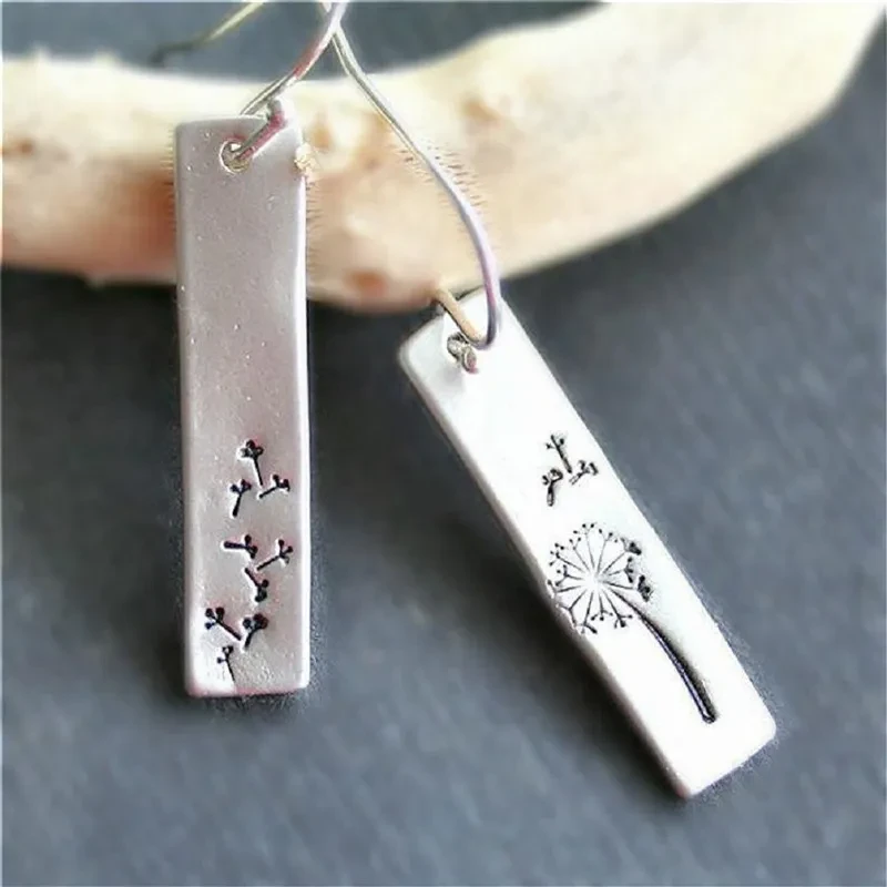 Women's Vintage Rectangle Pendant Dandelion Earrings
