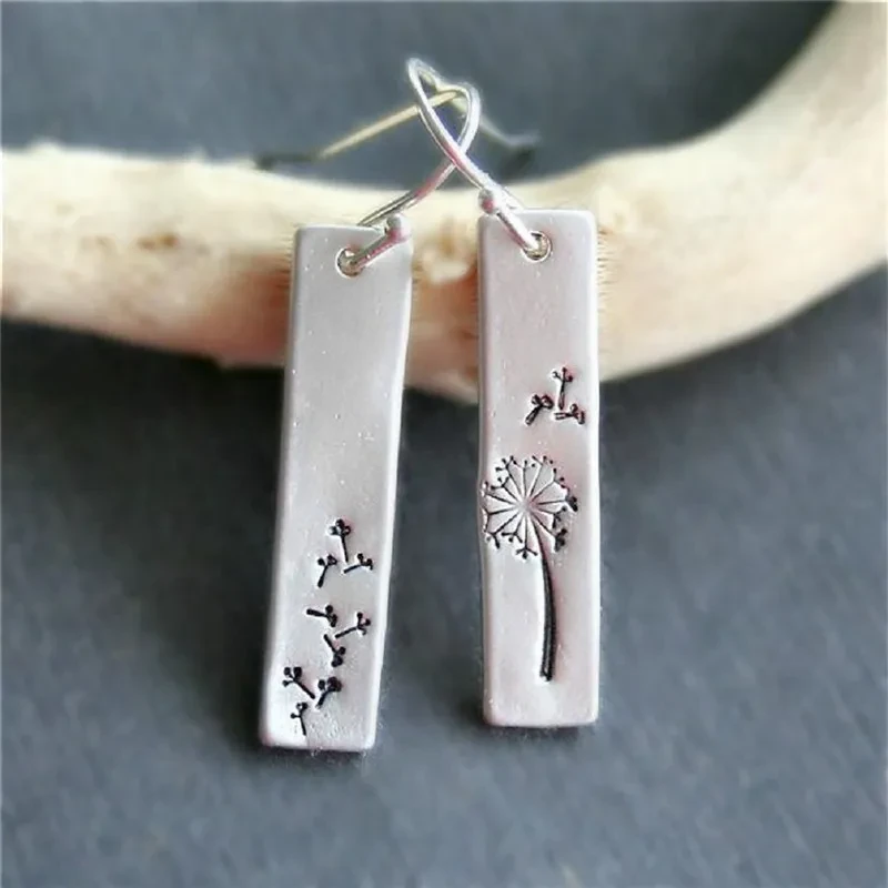 Women's Vintage Rectangle Pendant Dandelion Earrings