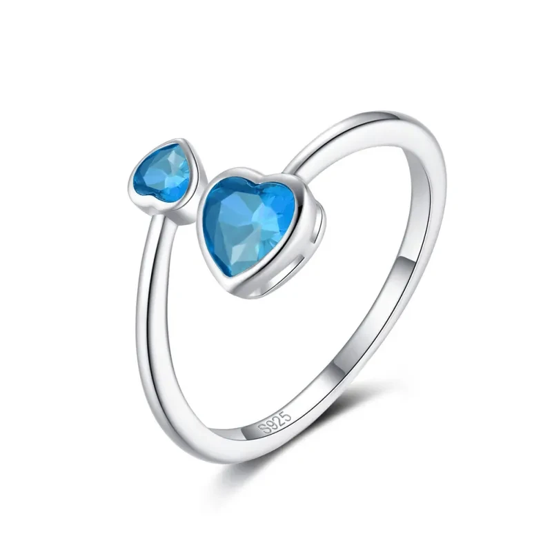 S925 Sterling Silver Double-headed Cute Loving Heart Zircon Ring - Adjustable in Twelve Colors