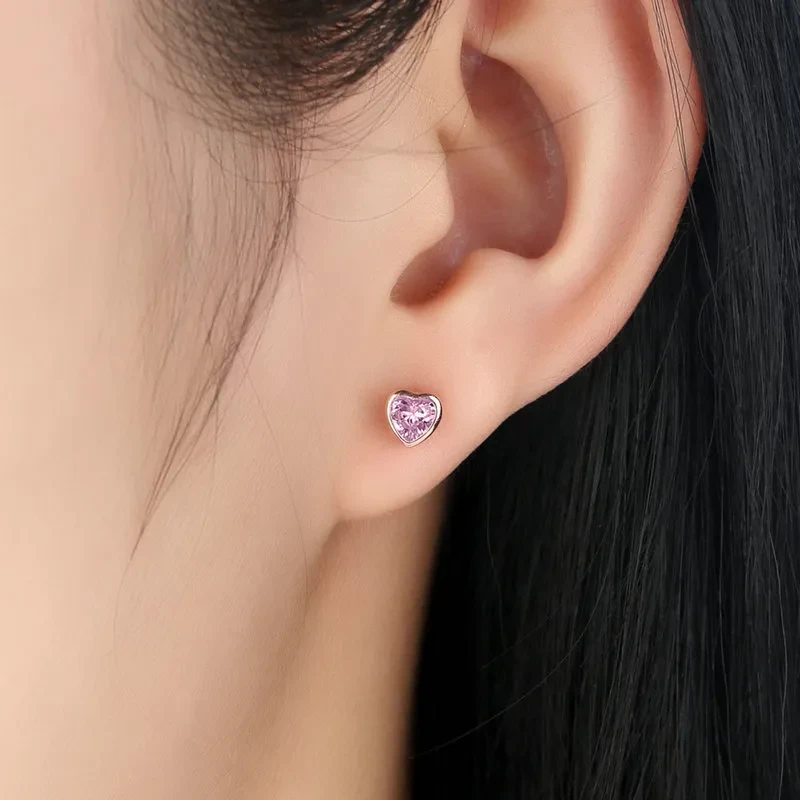 Sterling Silver Bright Heart-shaped Zirconium Diamond Cute Earrings