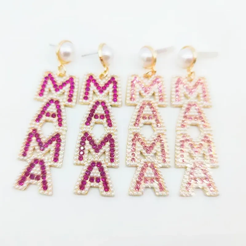 Mother's Day Creative Letters Alloy Ornament Pearl Earrings