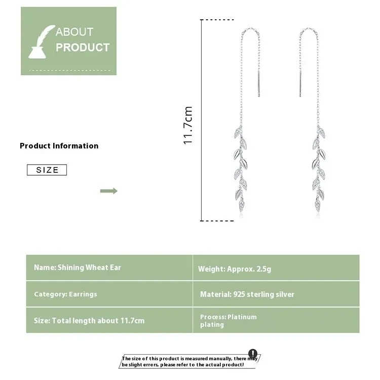 Shiny Wheat Sterling Silver S925 Earrings Fashion Women