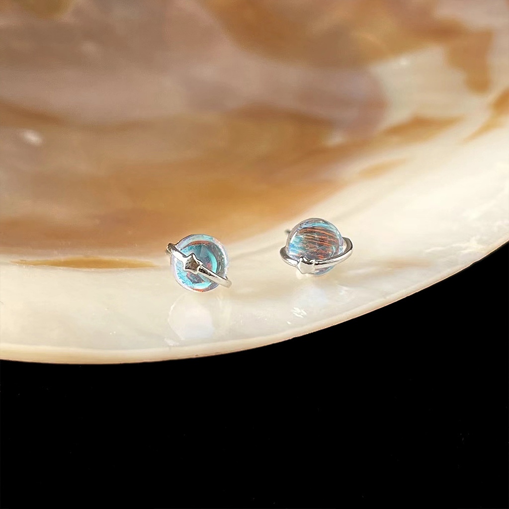 Mini Colorful Planet 925 Silver Needle Small And Personalized Simple All-match Earrings