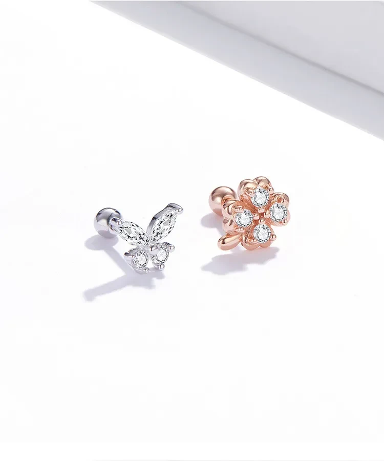 Sterling Silver Clover Butterfly Studs