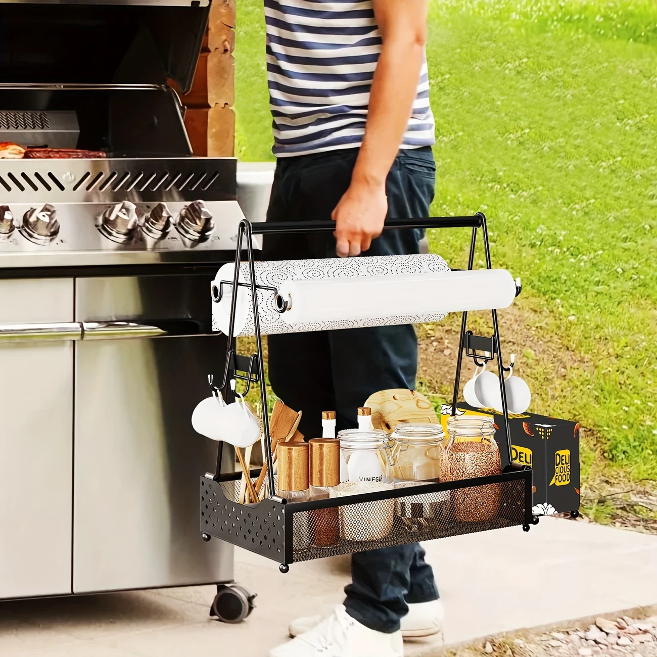 Large Metal Grill Utensil Caddy