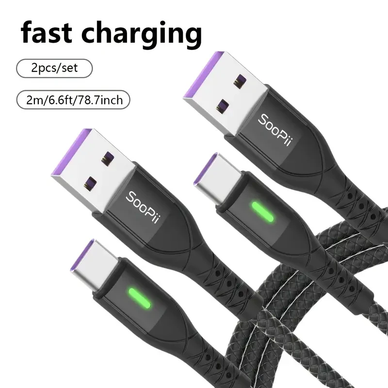 2-Pack SooPii USB A to C Cable with LED Indicator