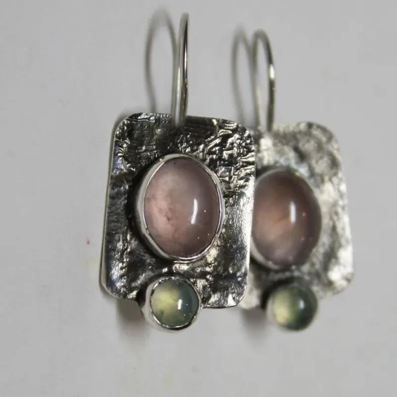 Exquisite And Small Pink And Green Opal Women's Earrings