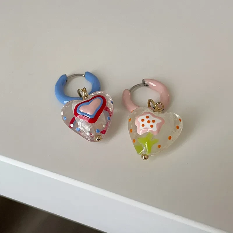 Asymmetric Design Dripping Transparent Heart-shaped Earrings