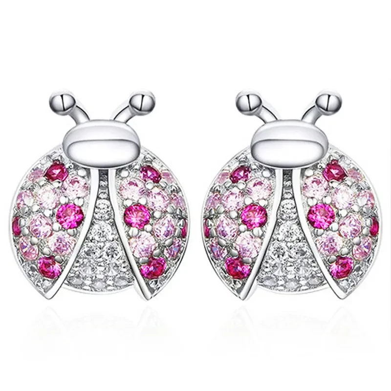 White Copper LADYBIRD Earrings Anti-allergy Girls