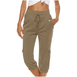 Women's Cotton Linen Cargo Cropped Pants