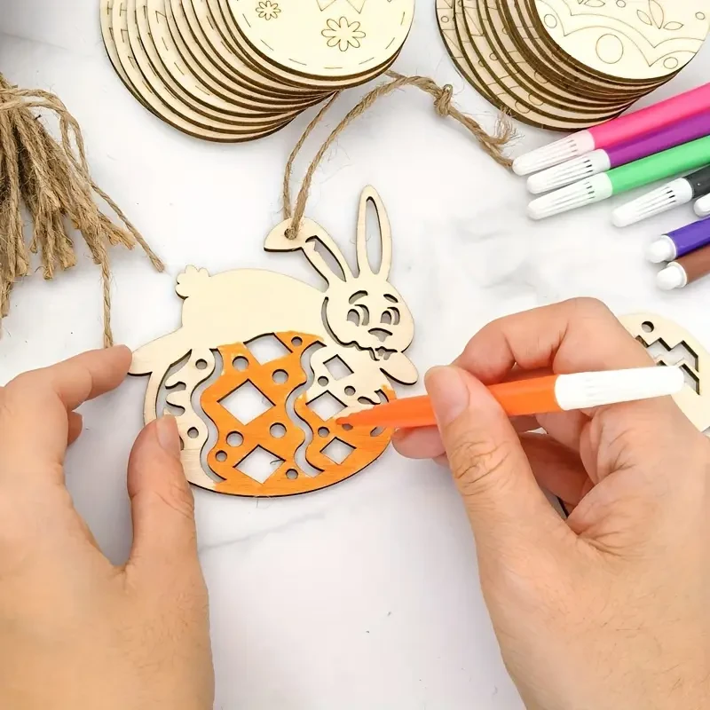 10pcs Rustic Wooden Easter Eggs with Matching Rope