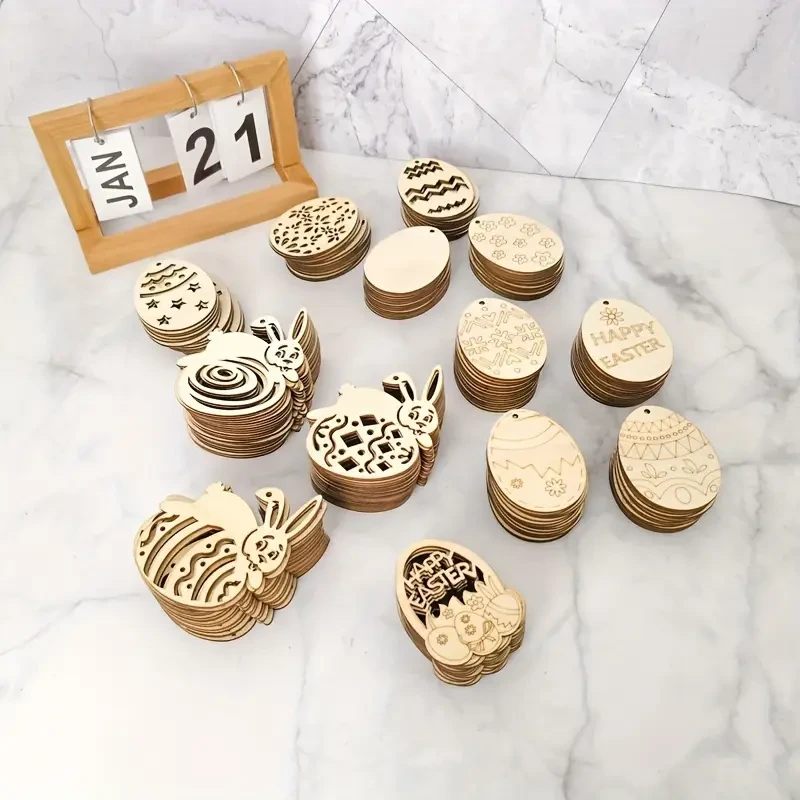 10pcs Rustic Wooden Easter Eggs with Matching Rope