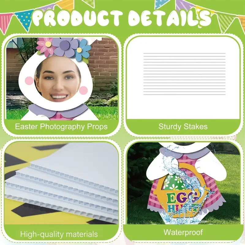 2pcs Easter Bunny Yard Signs with Stakes