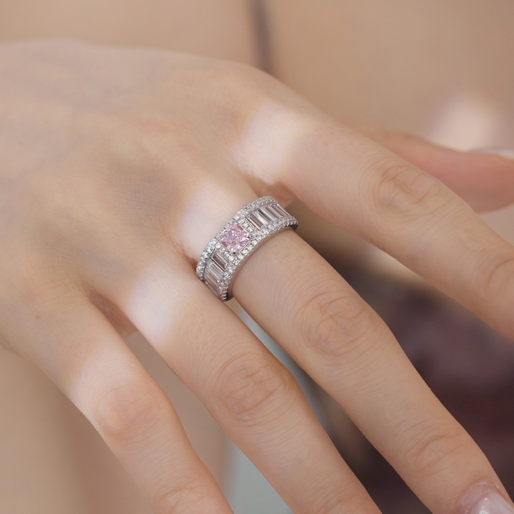 Radiant Pink Ice Flower Zirconia Wedding Ring