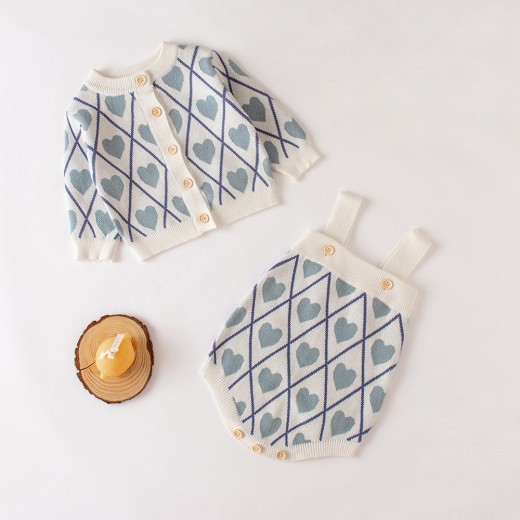 Jacquard Cotton Knitted Cardigan Strap Rompers Jumpsuit