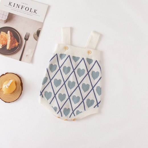 Jacquard Cotton Knitted Cardigan Strap Rompers Jumpsuit