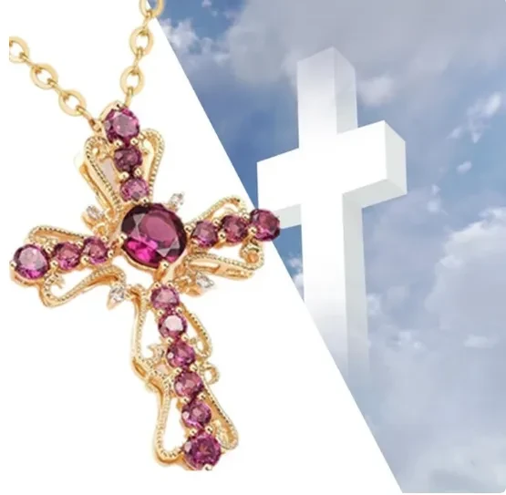 Garnet Cross Pendant With Colored Gemstones
