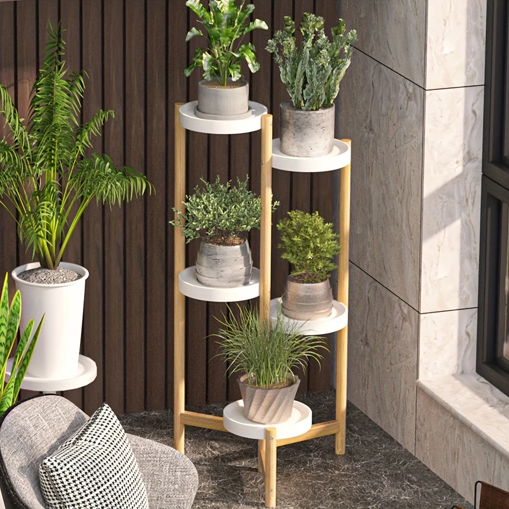 4-Tier/5-Tier Bamboo Tall Corner Plant Pot Holder Display Rack Stand