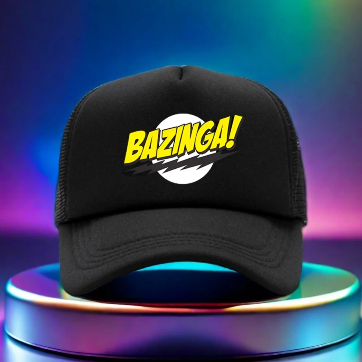 1pc Adjustable Golf Baseball Cap with Bold BAZINGA! Graphic Print Black Textile Material Hat for Hiking, Running, and Casual Wear