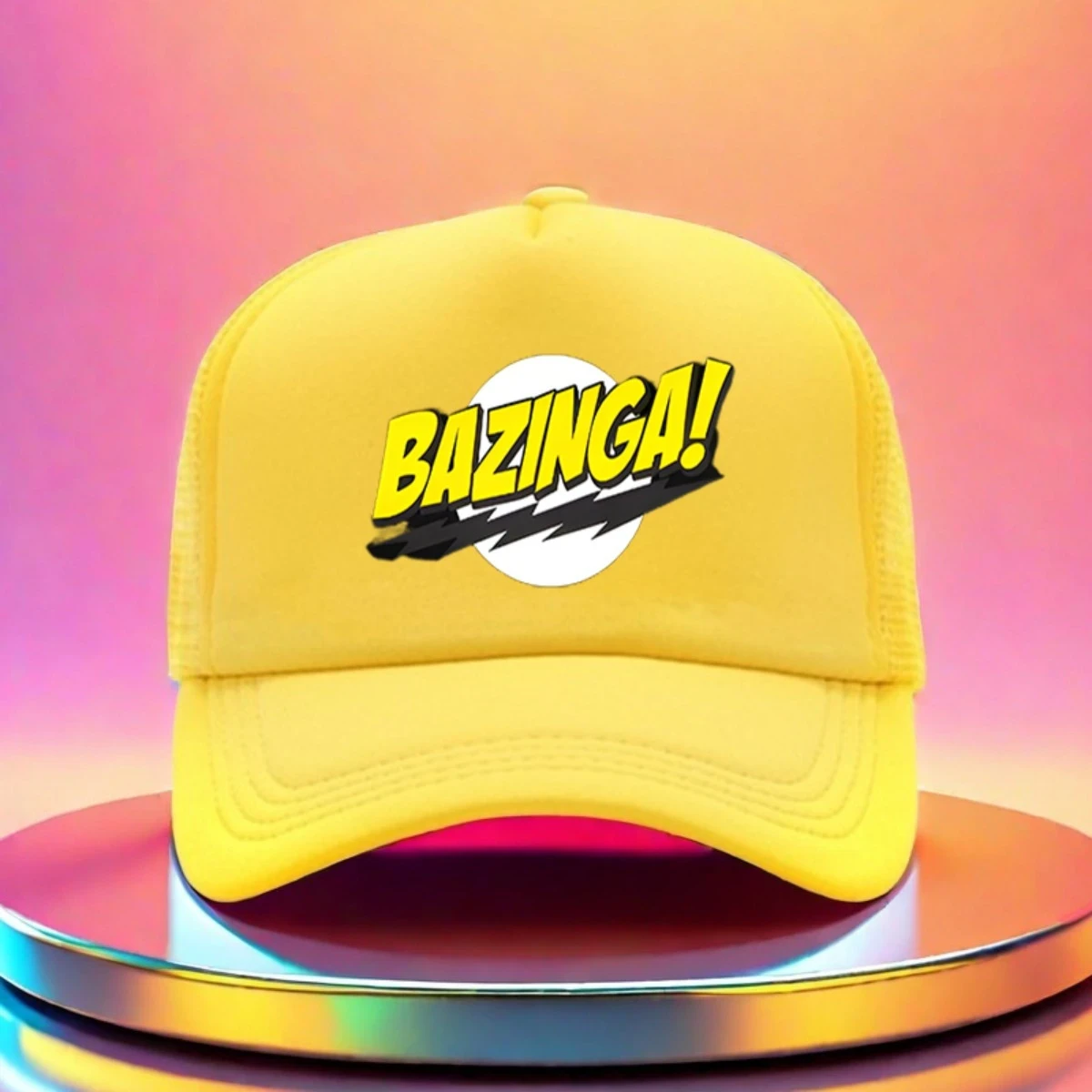 1pc Adjustable Golf Baseball Cap with Bold BAZINGA! Graphic Print Black Textile Material Hat for Hiking, Running, and Casual Wear