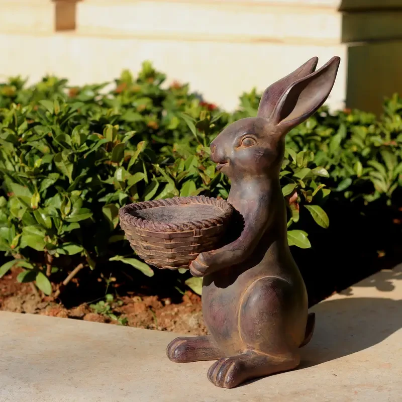 Charming Chocolate Bunny Garden Statue with Pot