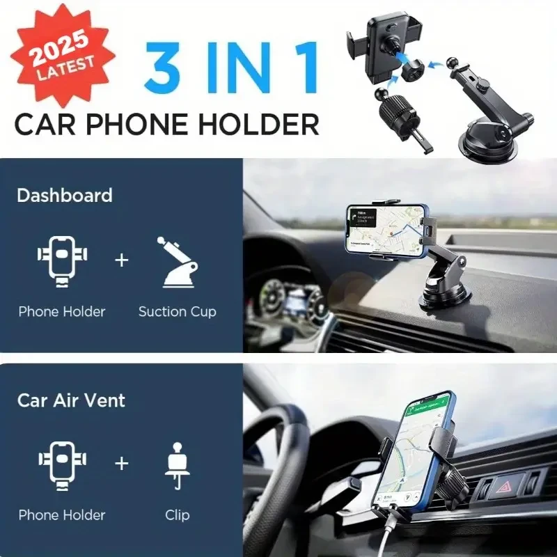 LISEN 3 in1 Universal 360 Adjustable Gooseneck Vacuum Suction Cup Car Phone Holder