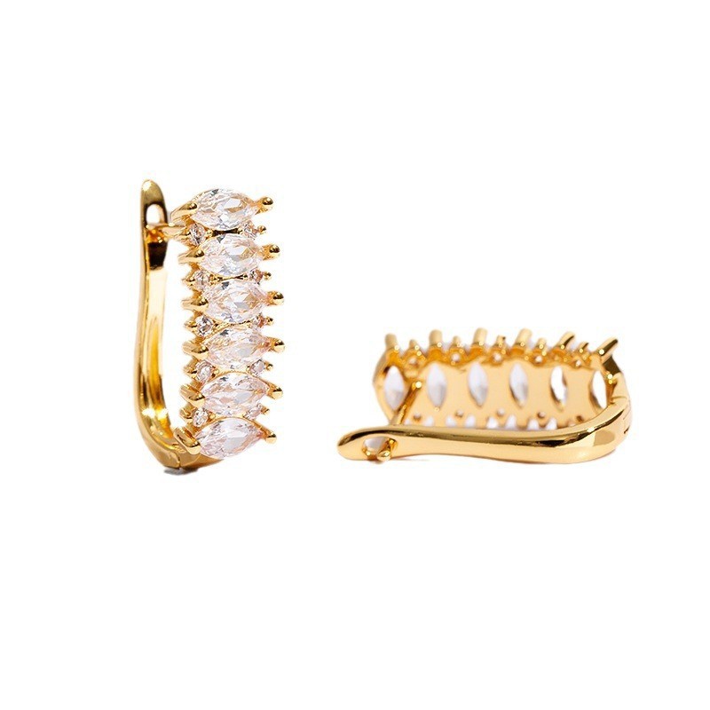 U-shaped Horse Eye Zircon Gang Drill Earrings