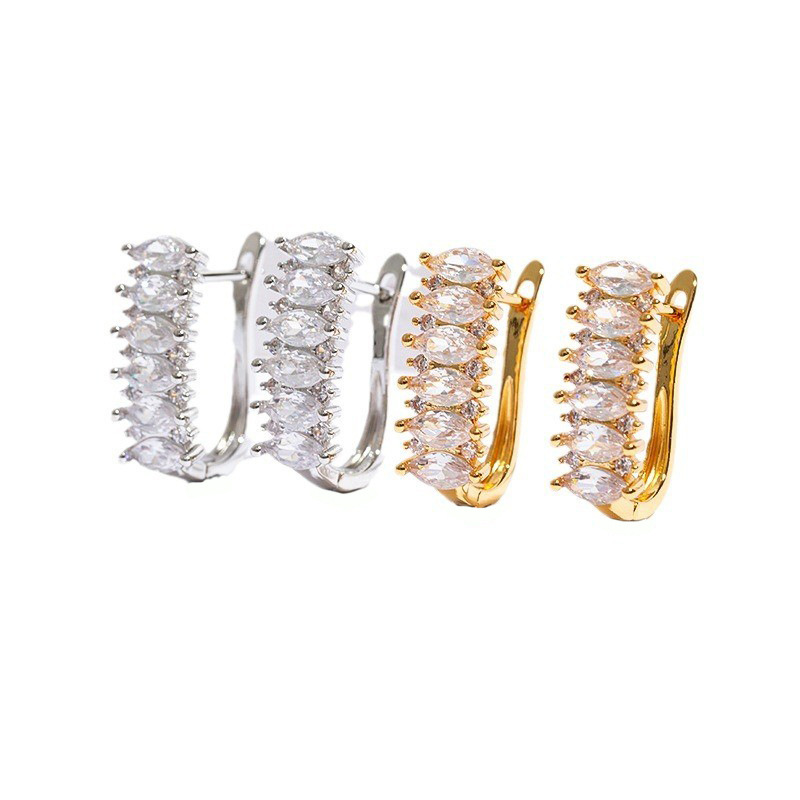 U-shaped Horse Eye Zircon Gang Drill Earrings