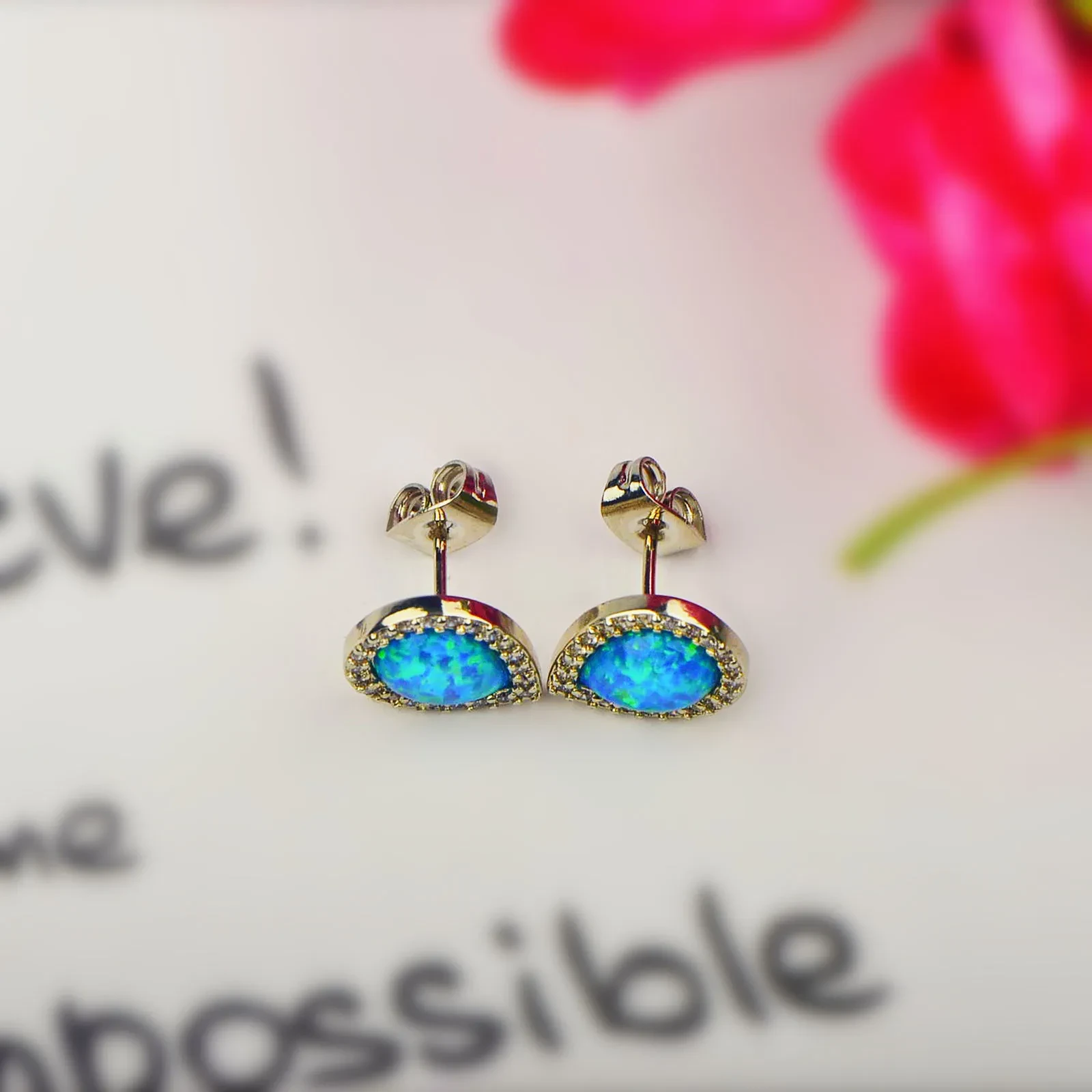 Drop Shape Blue Opal Earrings