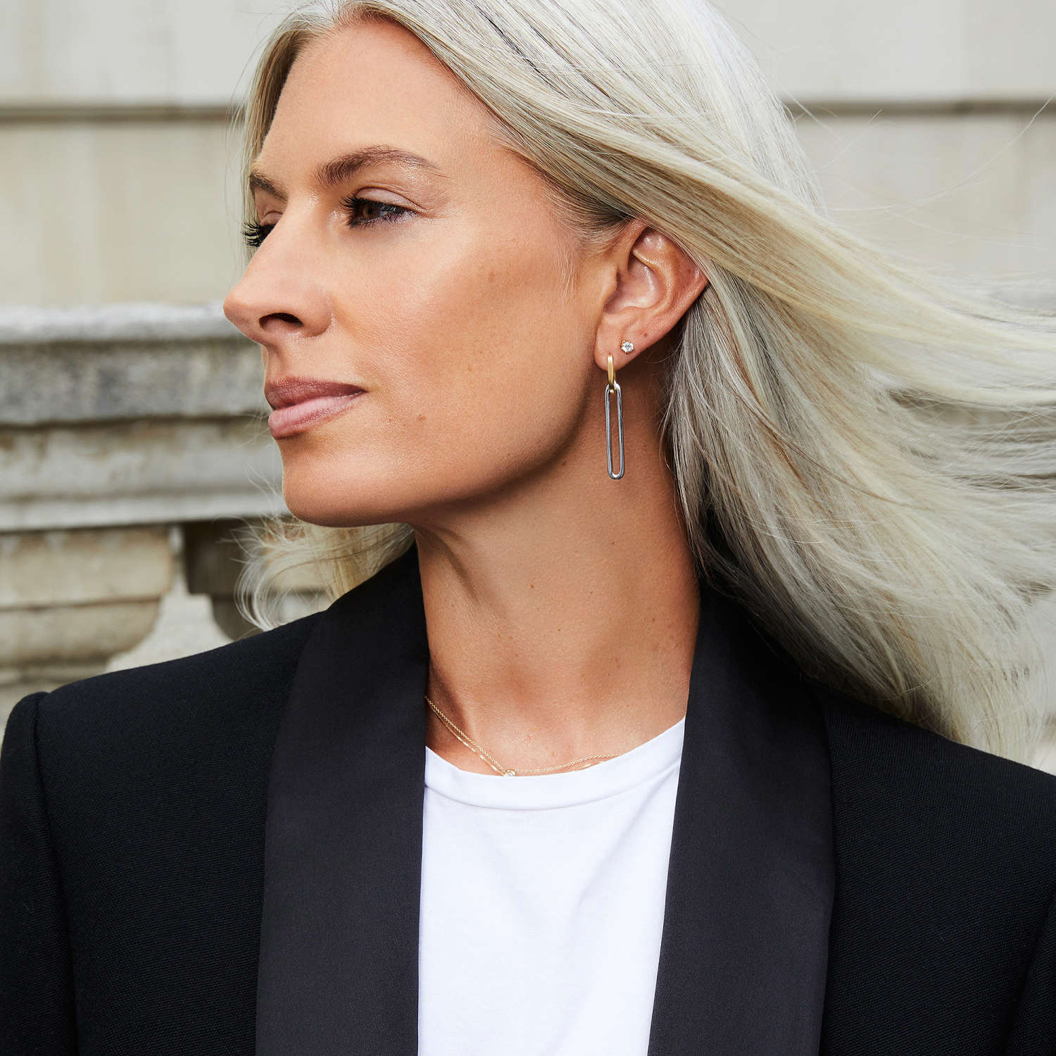 Gold And Silver Two-color Detachable Dual-wear-style Long Earrings Geometric