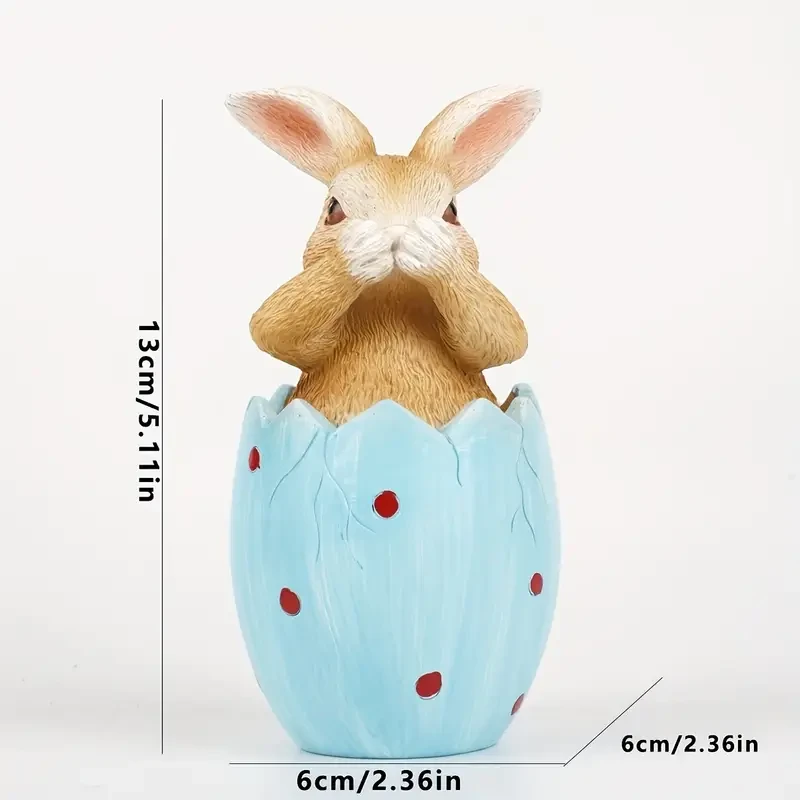 Charming Blue Silent Easter Bunny Resin Statue