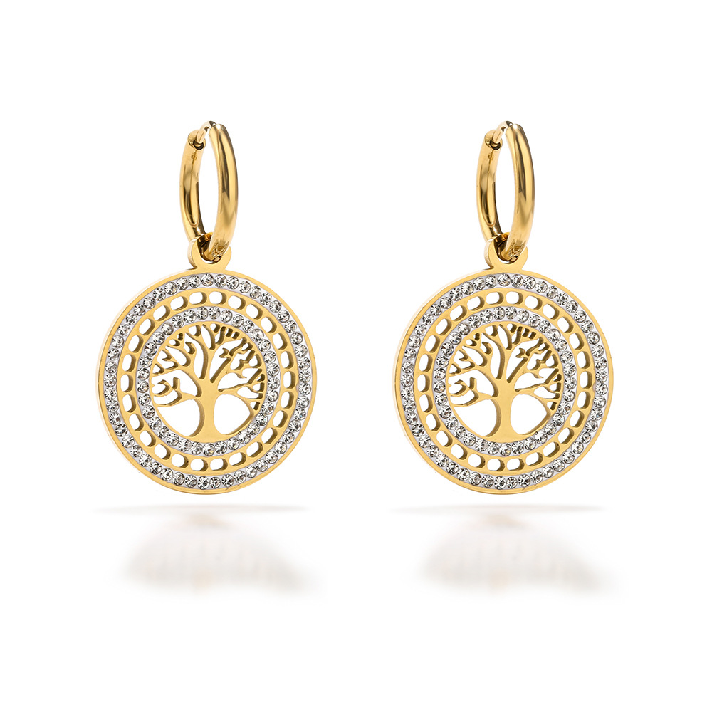 Lucky Tree Zircon Titanium Steel Earrings