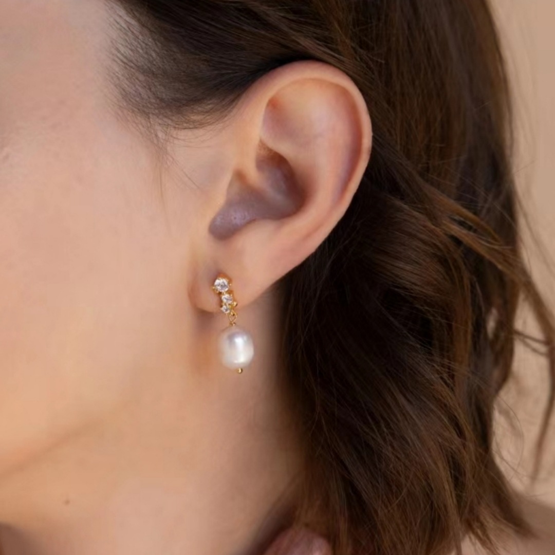 New Pearl Copper-plated Gold Micro Inlaid Zircon Women's Fashion Earrings