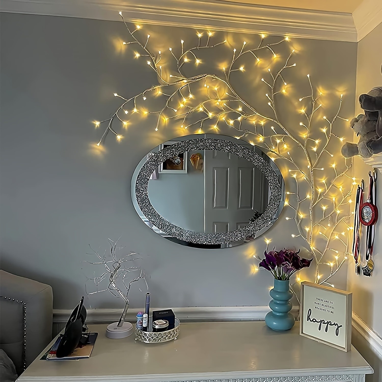 Set Of 144 LED Bendable Willow Vine Lights  USB Powered with Remote Control, 8 Modes, Indoor and Outdoor Decorative Lights