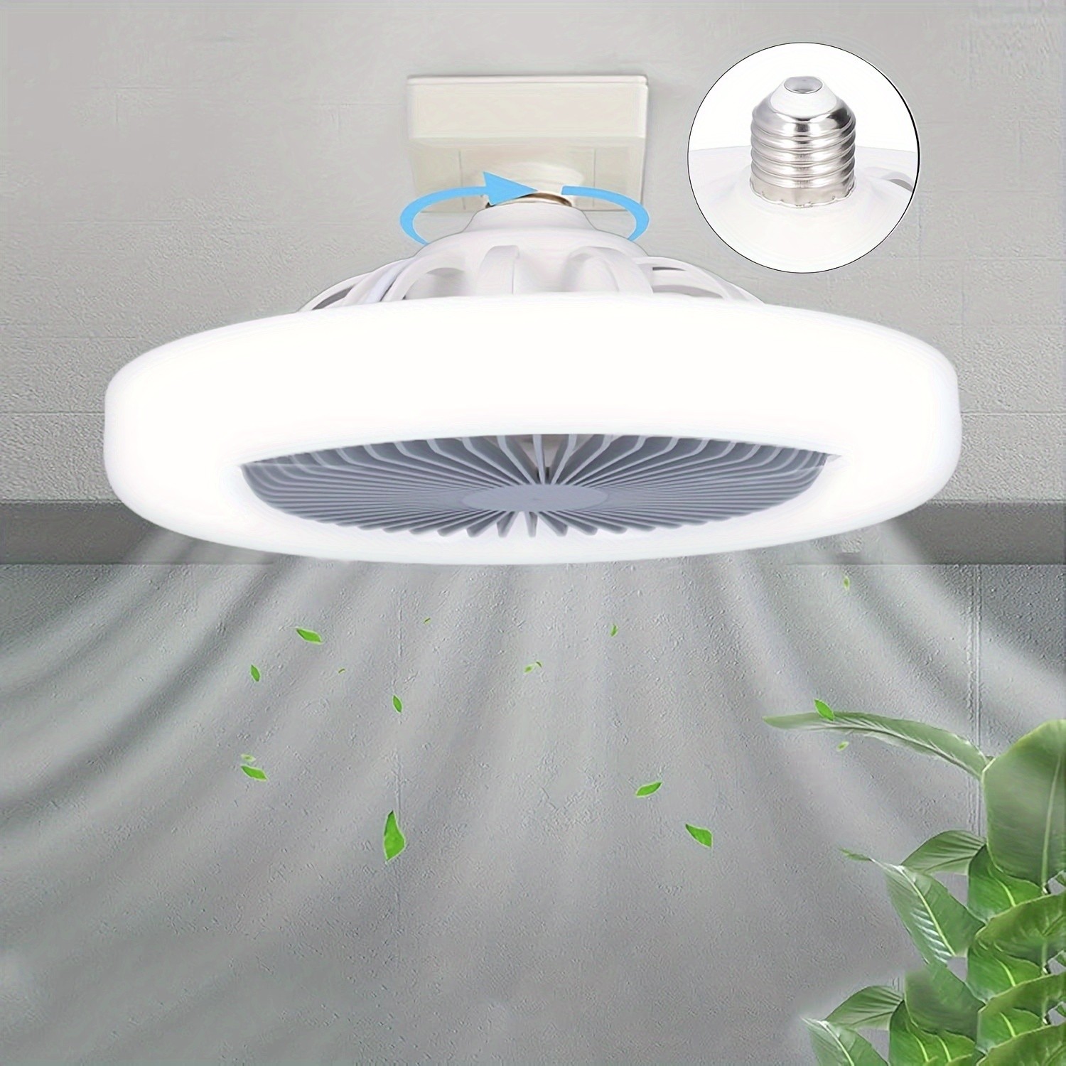 Socket Light and Remote Control Adjustable Wind Speed Mode Bulb, Screw-In Socket Light, Easy to Install Adjustable Wind Speed Mini Pendant Light, Suitable for Bedrooms, Kitchens, Living Rooms - E27 Base