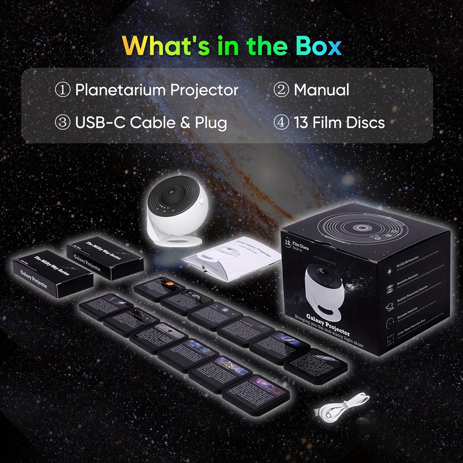 Star Projector Lamp with 13 Films  Creative LED Starry Sky Night Light, Tabletop Indoor Dynamic Galaxy Projector, Touchpad Controlled, USB Powered, Non-Waterproof, for Home Atmosphere Decor