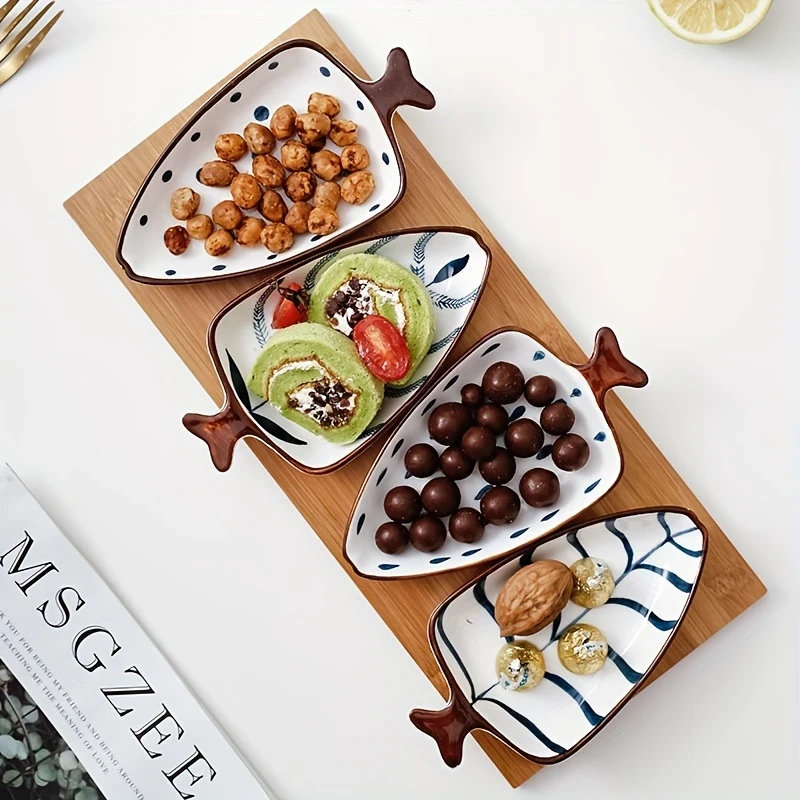 Japanese Hand-Painted Ceramic Sushi Snack Plate