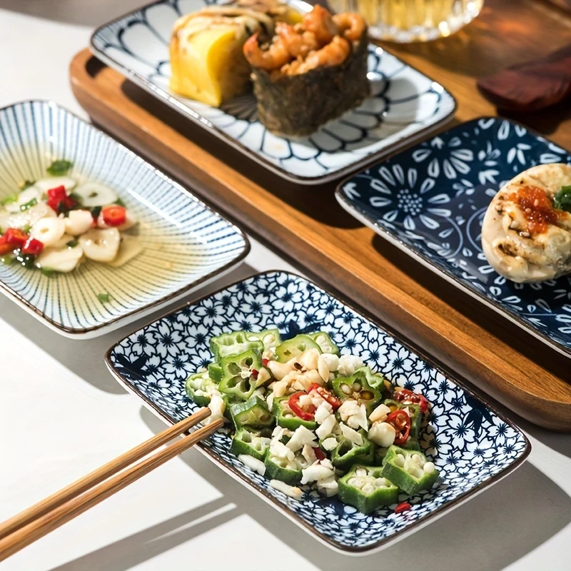 4pcs Set of Microwave Safe Boho Ceramic Sushi & Dessert Plates