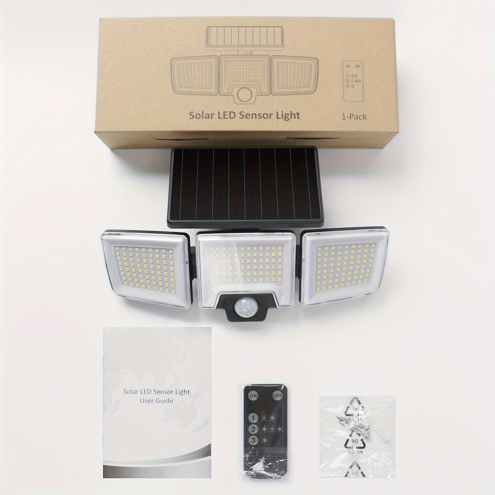 Solar Motion Lights Outdoor 2500LM 216 LED Security Lights with Remote Control, 3 Heads Motion Sensor Lights for Garden, Garage, Eave