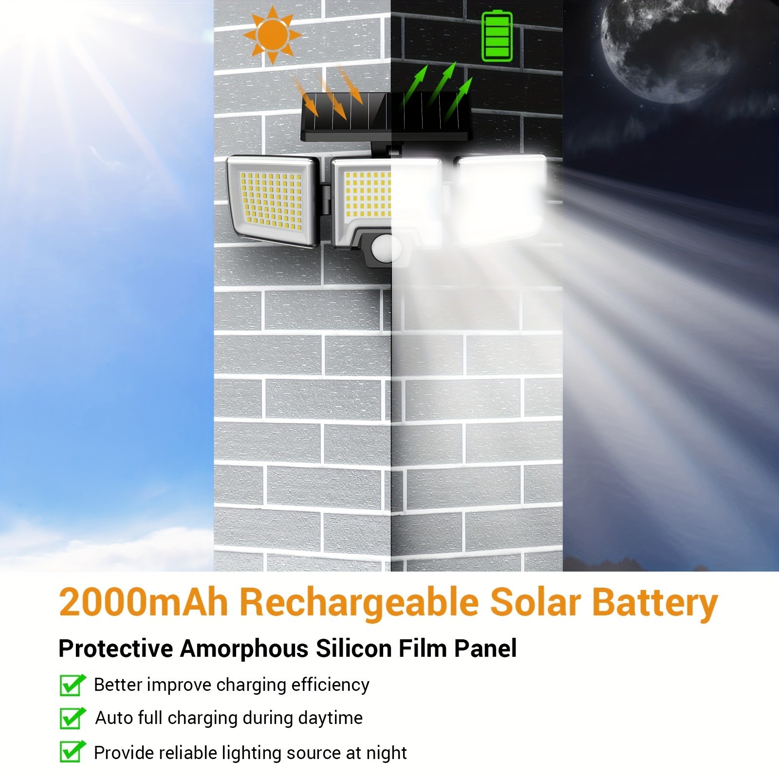 Solar Motion Lights Outdoor 2500LM 216 LED Security Lights with Remote Control, 3 Heads Motion Sensor Lights for Garden, Garage, Eave