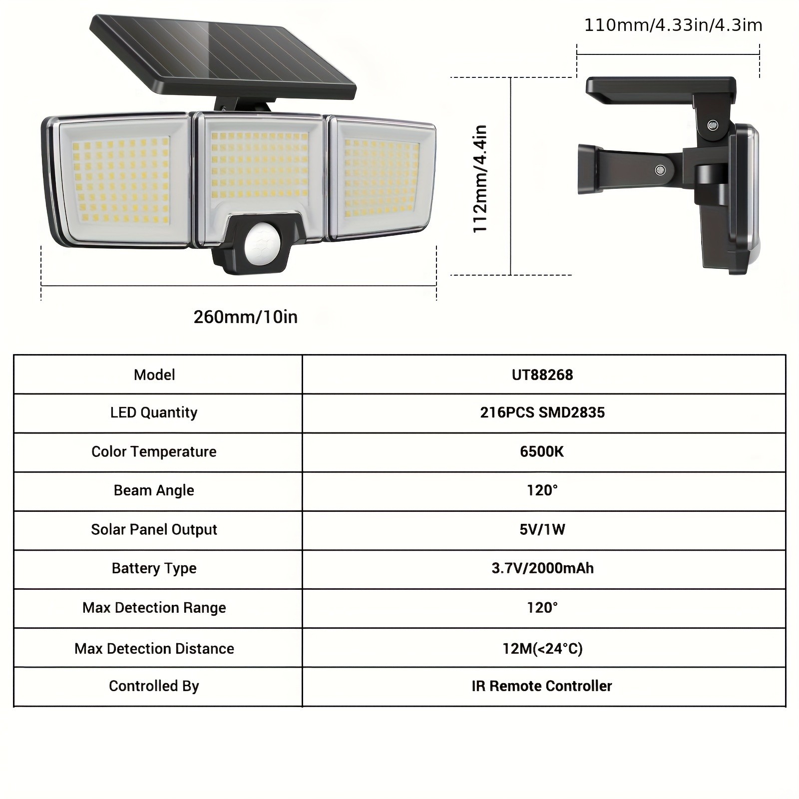 Solar Motion Lights Outdoor 2500LM 216 LED Security Lights with Remote Control, 3 Heads Motion Sensor Lights for Garden, Garage, Eave