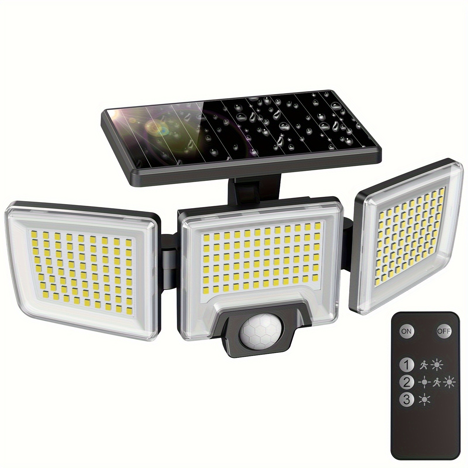 Solar Motion Lights Outdoor 2500LM 216 LED Security Lights with Remote Control, 3 Heads Motion Sensor Lights for Garden, Garage, Eave